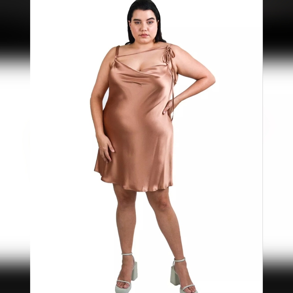 Baacal Toast Satin Slip Dress 1 (10-12) Sleeveless Bias Cut Tie-Me-Up Rare